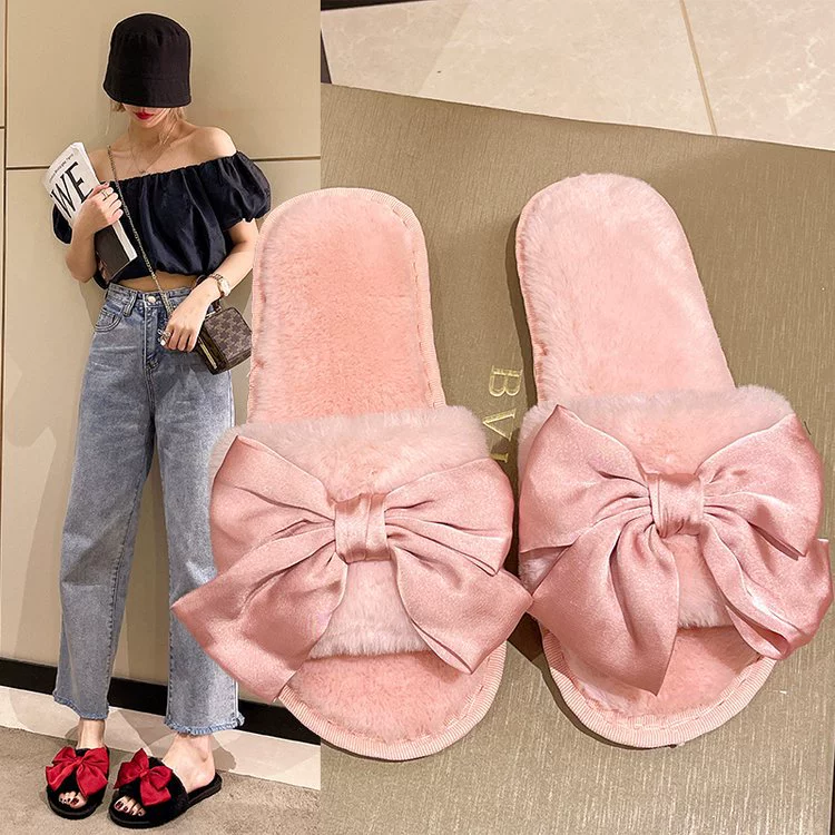 Новые женские домашние тапочки из хлопка с бантом, теплые, пушистые, удобные, для осени/зимы 2025