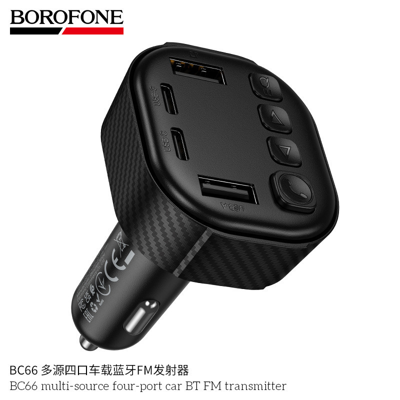 BOROFONE BC66 Car Four-Port 2A2C Bluetooth FM Transmitter Car Fast Charger USB Playback Hands-Free Calling