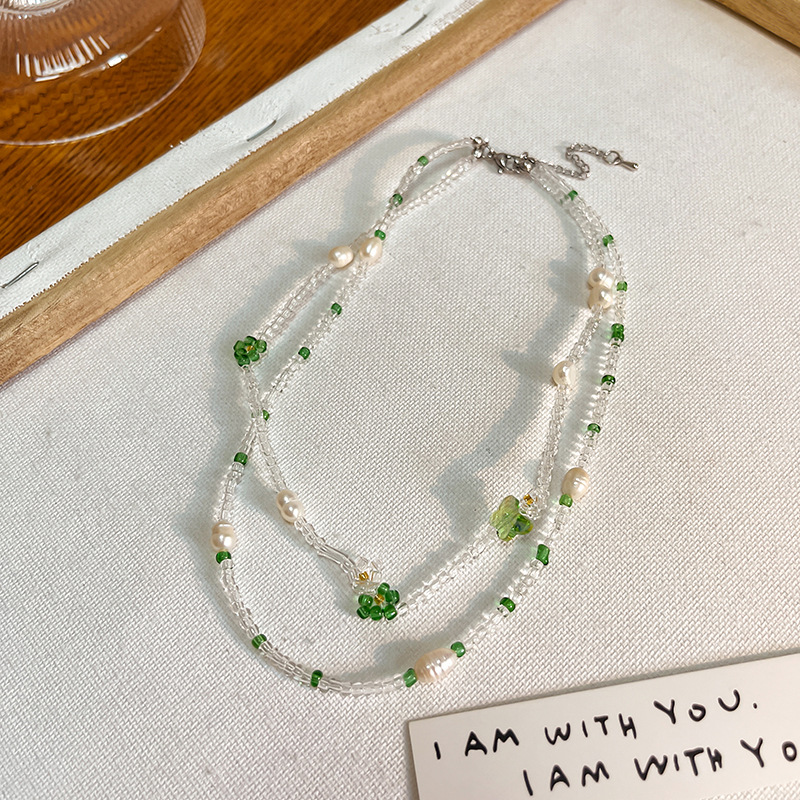 INS color caramelo con cuentas collar apilado vintage contraste color barroco perla Tulip colgante clavícula cadena femenina