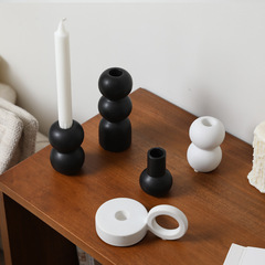 Cross-border Instagram black and white ceramic candle holder decorative piece, antique-style candle holder for home living room desk soft decorative items wholesale