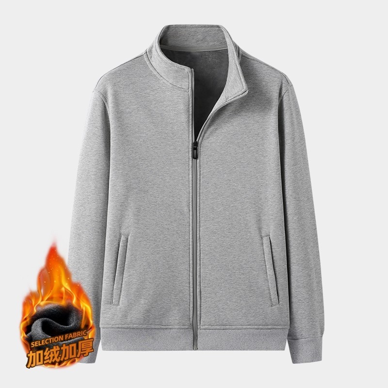 Sports coat men's work wear solid color sweater autumn and winter fleece-lined cardigan men's casual wear men's stand collar top Sports coat men's work wear solid color sweater autumn and winter fleece-lined cardigan men's casual wear men's stand collar top
