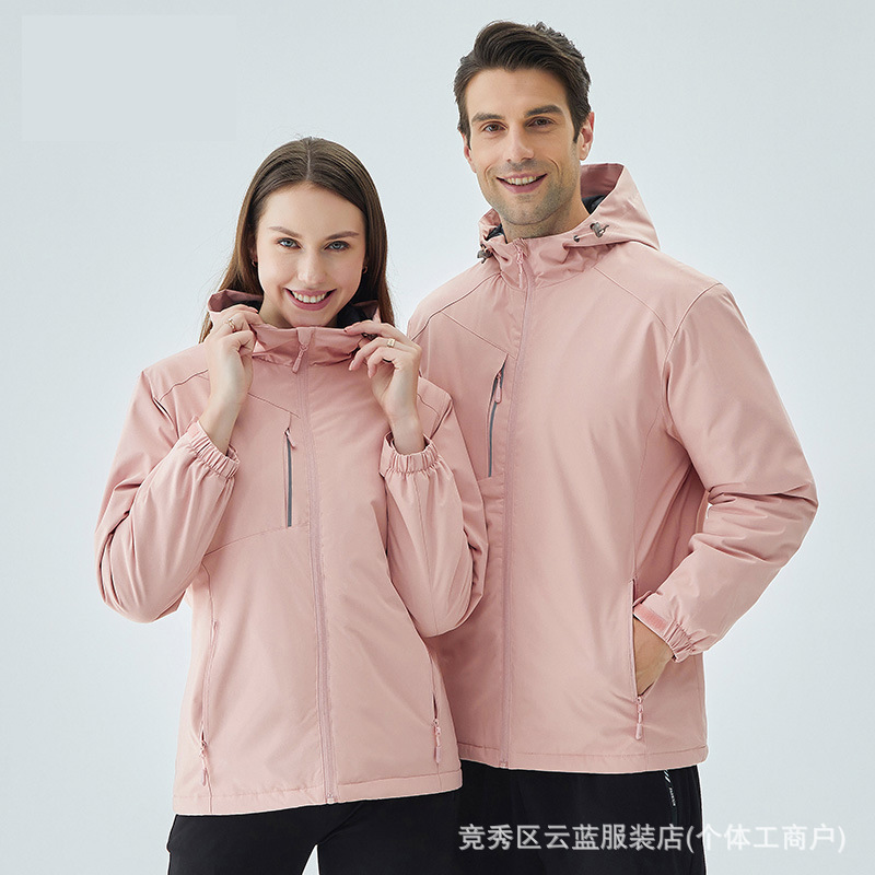 Exhibition Solid Color Jacket with Custom Printed Logo, Outdoor Workwear, Team Uniform, Fleece Integrated Fleece, Winter Workwear Outerwear