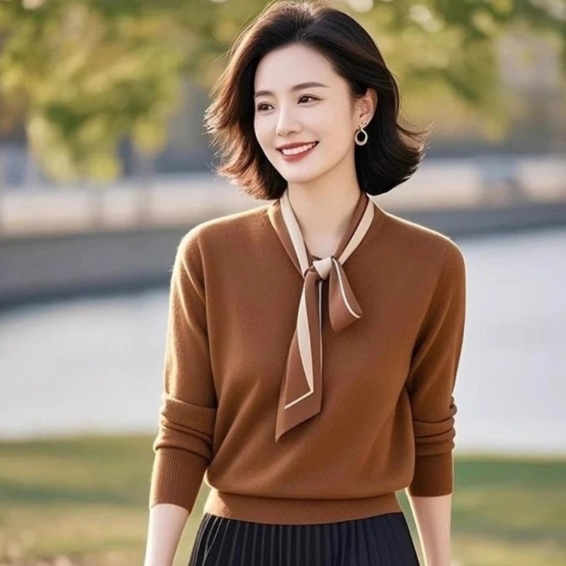 复古系带针织套装女2025秋冬新款系带针织上衣半身裙两件套装|undefined