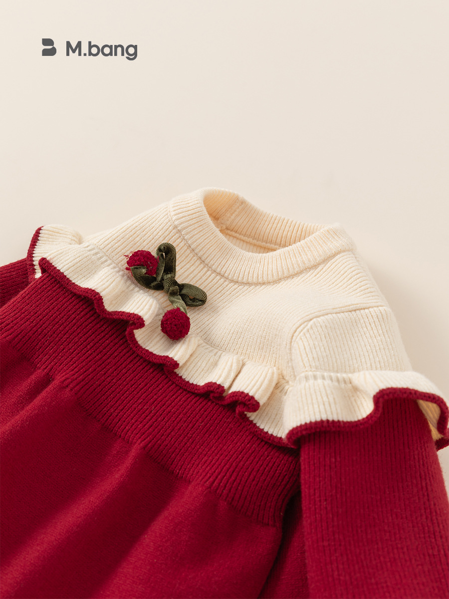 Yoobao ropa infantil suéter de niña invierno nuevo vestido rojo vestido vestido de Año Nuevo vestido vestido de punto bebé