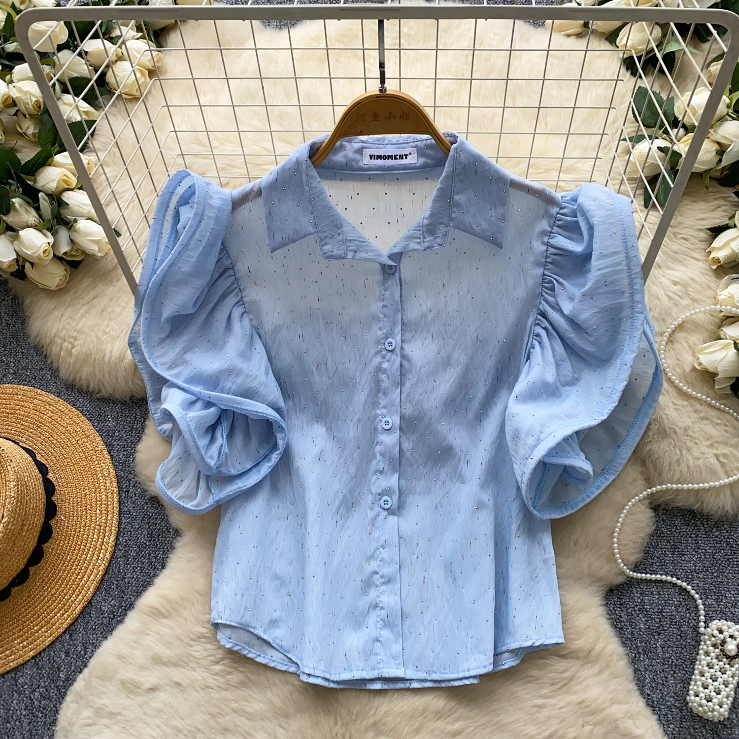 Women's Korean Style Puff Sleeve Breathable Shirt Skin Friendly Loose Design Elegant Versatile Commuter Top Spring 2026_ecoleips.com
