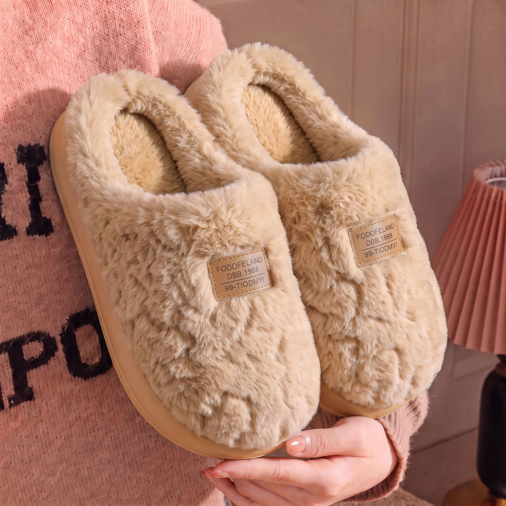 Zapatillas de Lana de Cordero con Plataforma para Mujer de lana artificial y EVA, antideslizante, cálido, para el hogar