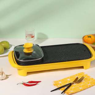 Yellow Duck Rinse and Roast Integrated Pot Household Multifunctional Frying Electric Hot Pot Barbecue Integrated Barbecue Pot Electric Roast Pan Wholesale