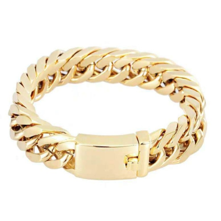 Europa y América moda 18K chapado en oro pulsera personalidad dominante hombres electrochapado aleación doble hebilla moda elegante pulsera