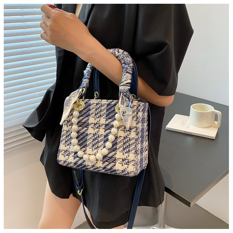 Damen Handtasche Mit Perlenkette, Elegante Umhängetasche_voghion.com