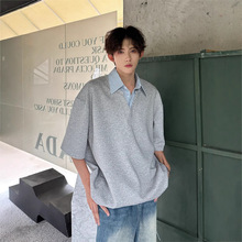 假两件衬衫领恤男夏季潮牌cleanfit短袖宽松高级感痞帅翻领polo衫