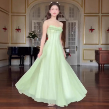 欧美外贸新款性感裹胸网纱大摆连衣裙仙女气质显瘦伴娘礼服高级感