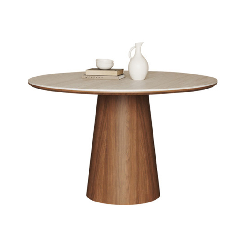 Túneles de viento medievales de piedra tabla de roca pequeña mesa redonda de madera sólida pequeña casa mesa redonda de color nuez negro mesa de comedor doméstica