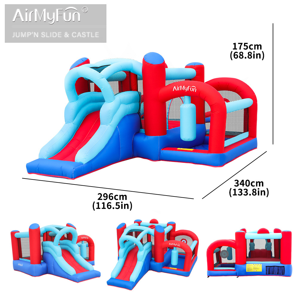 AMF | Castillo inflable para el hogar, combinación de tobogán pequeño y trampolín para niños, castillo inflable antideslizante para interiores y exteriores.