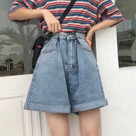 短裤女2022年夏季新款宽松小个子高腰薄款阔腿休闲五分裤牛仔中裤