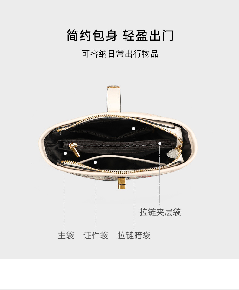 Túi bucket nữ đeo chéo họa tiết graffiti thiết kế độc đáo — kem trắng (viney) chi tiết 7