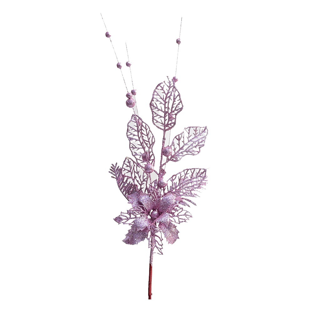 Decoración de árbol de Navidad con flores de polvo dorado, suministros para crear ambiente festivo, ramas simuladas, decoraciones de bayas, lirio de polvo dorado.