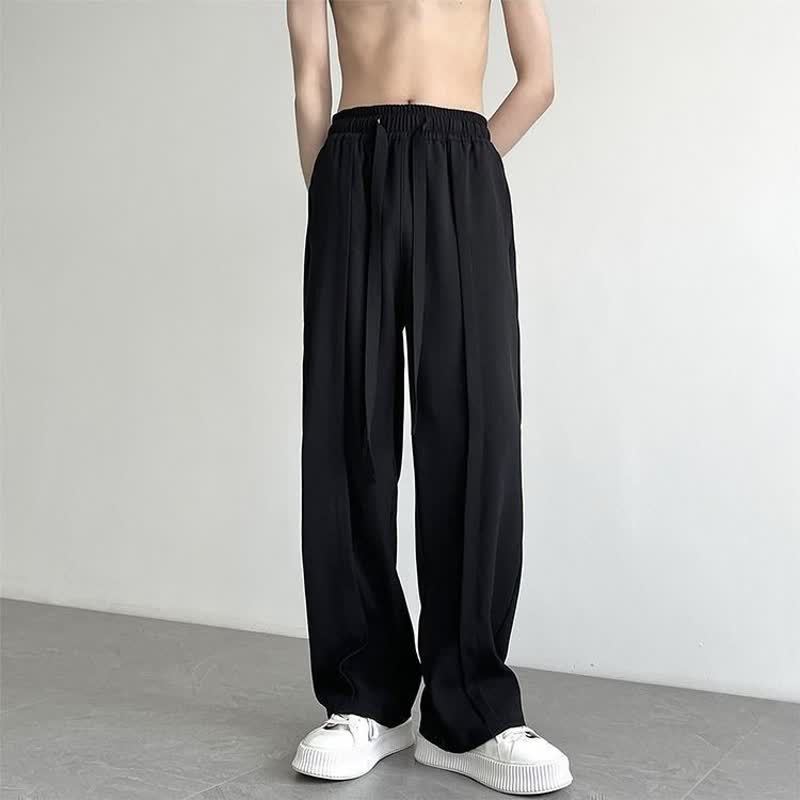 Autumn New High-End Plus-Size Men's Pants with Drape, Stylish Wide-Leg Dress Pants, Trendy Straight Loose Casual Long Pants