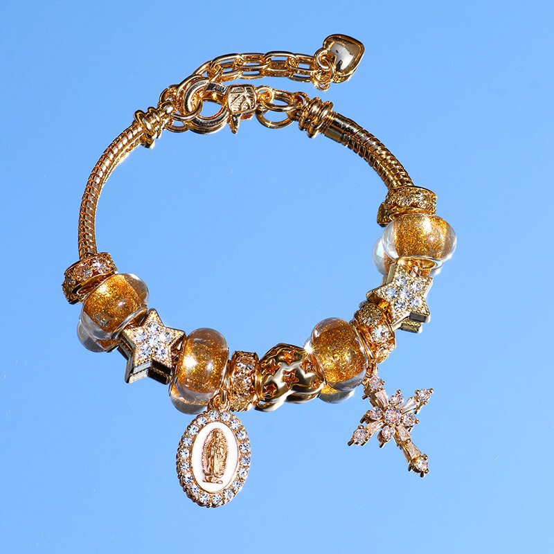 Cross-border Hot-selling Cartoon Golden Harry Potter Pendant Bracelet Female Panjia Style DIY Crystal Beaded Bracelet Female