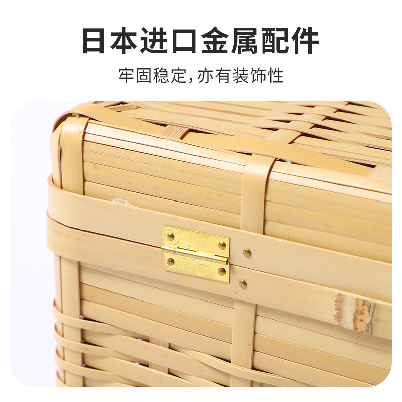 Cesta de comidas al aire libre caja de bento cesta de almacenamiento bambú trenzado camping picnic cesta de mano caja de comidas