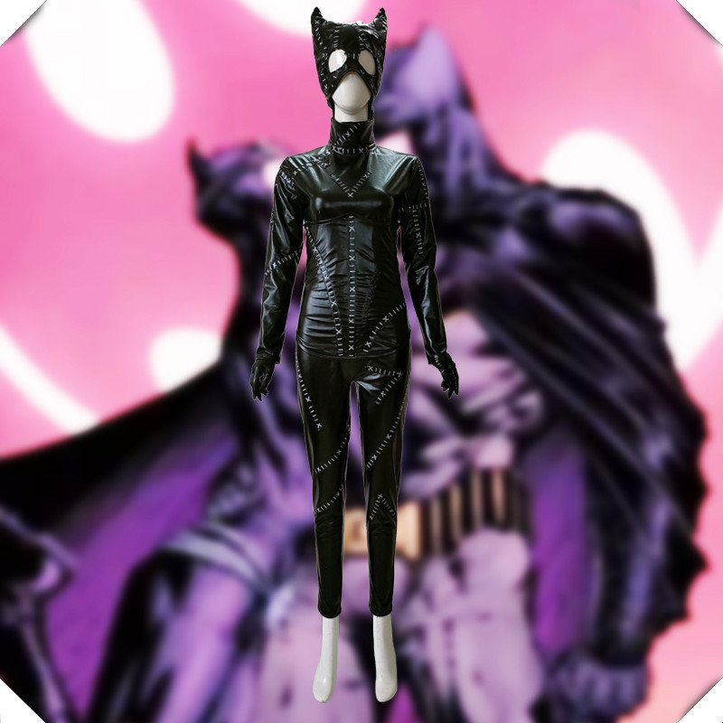 万圣节 蝙蝠侠归来 猫女cos 92版米歇尔黑猫女PU皮紧身衣连体服