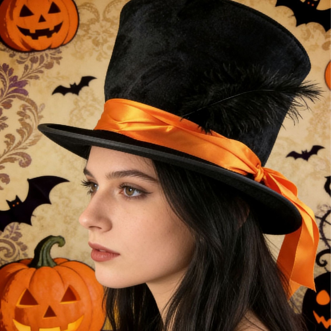Halloween Witch Hat Party Performance Hat Adult Holiday Decoration Hat Black Feather Orange Ribbon Style