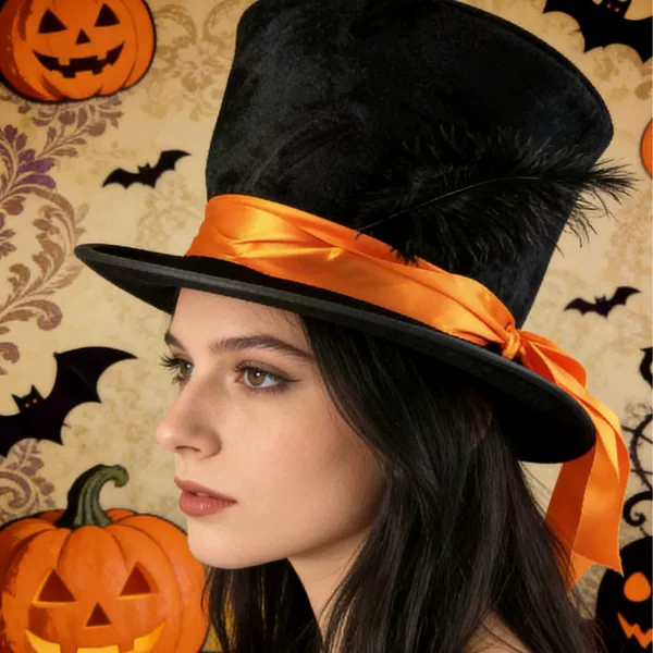 Halloween Witch Hat Party Performance Hat Adult Holiday Decoration Hat Black Feather Orange Ribbon Style