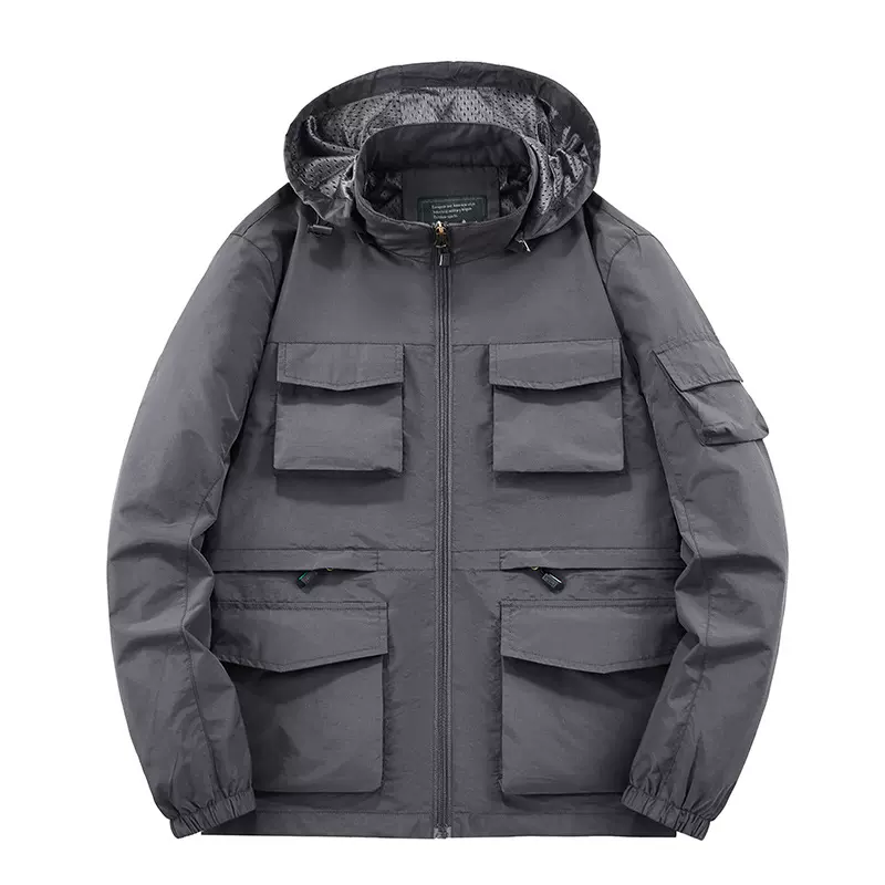 多口袋外套男新款春秋季潮牌飞行服夹克可拆卸帽防风防水户外冲锋