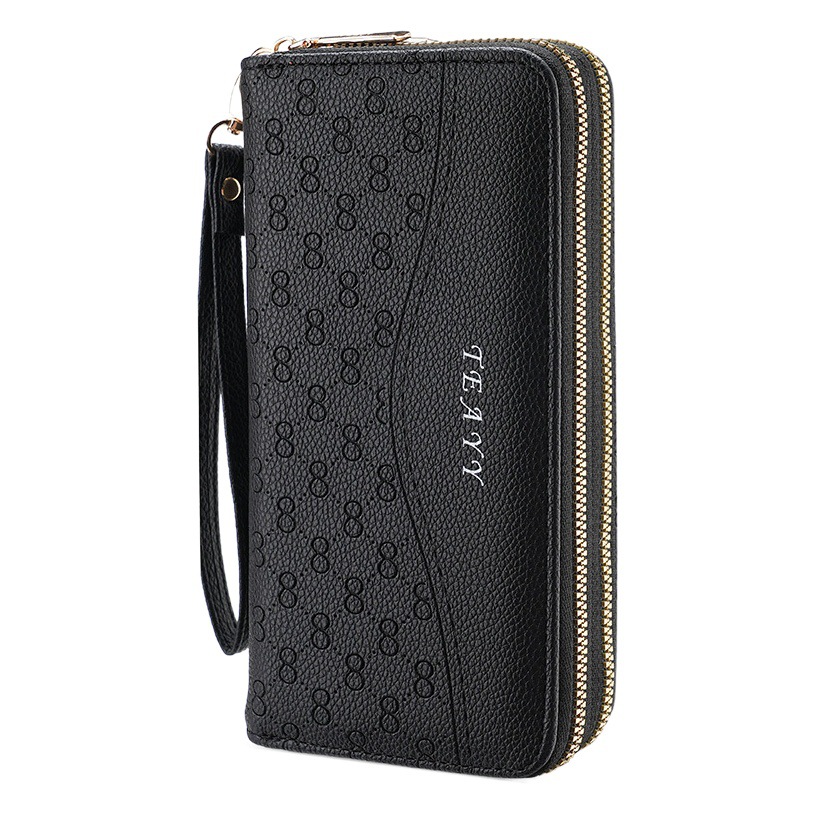 Monedero largo para mujer doble cremallera gran capacidad con bolsillo para teléfono móvil