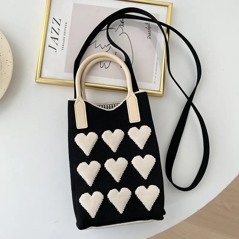 Nuevo amor bolso del teléfono móvil bolso de punto al por mayor de gran capacidad bolso de mano estudiante crossbody bolsa de lana fábrica