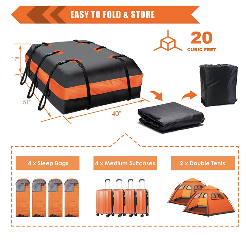 Car roof luggage bag, 600D waterproof and wear-resistant, suitable for all car models, car roof storage bag