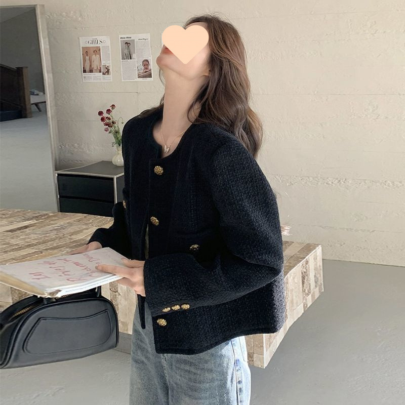 New Product 2025 Spring & Fall New Black French Style High-End Tweed Style Short Jacket Top