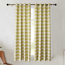 【提供图片】批量采购花型麻布印花格子打孔窗帘跨境遮光成品批发