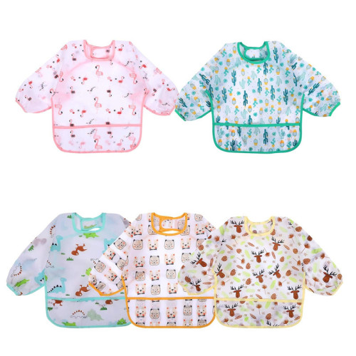 Factory processed raincoat-style reverse-wear waterproof baby children eat-free mealtime bib apron drawing clothes