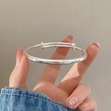 正品足银手镯女纯银光面素圈999实心高级感银镯子送女友生日礼物