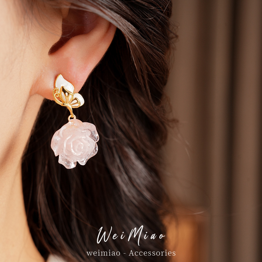 Agujas de plata goteando aceite de resina de mariposa flor pernos de aretes de brillo dulce temperamento fresco pendientes de moda lujoso ligero de alta sensación de aretes image 5