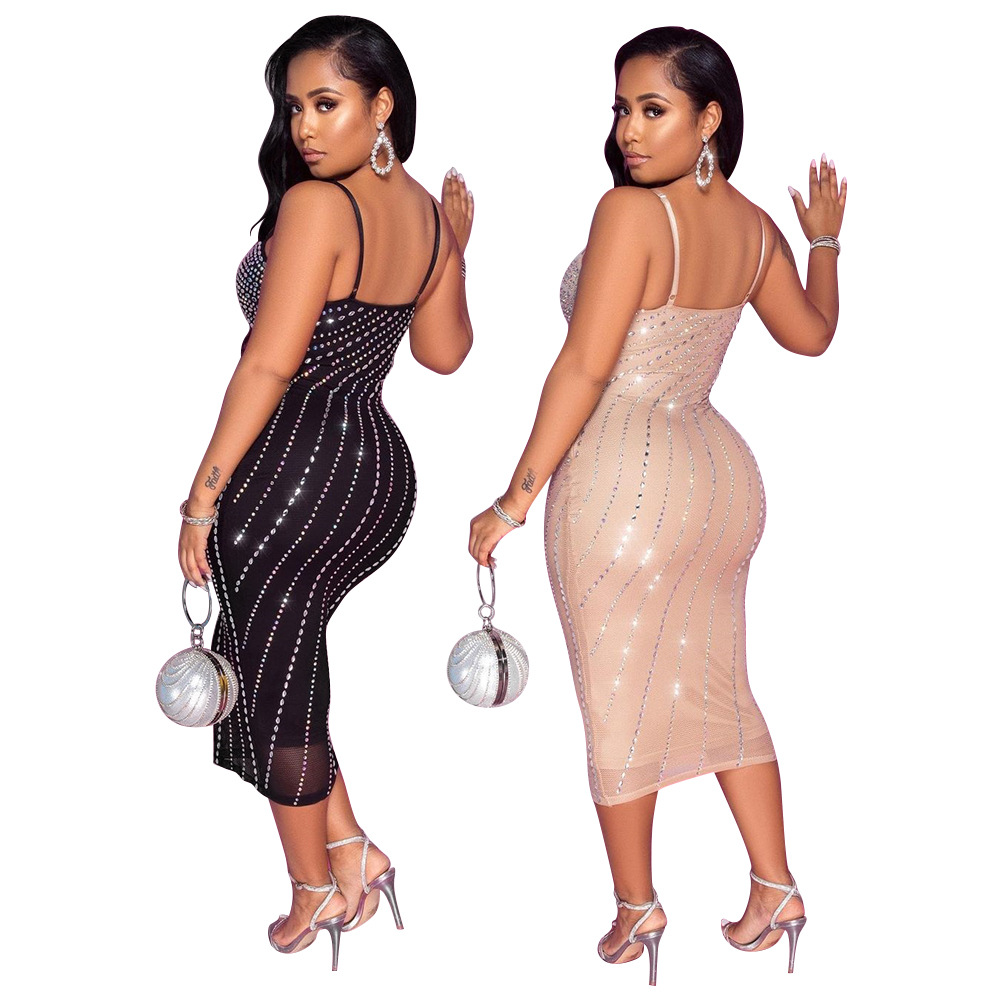 Abito da donna in drill di rete attillato sexy_voghion.com