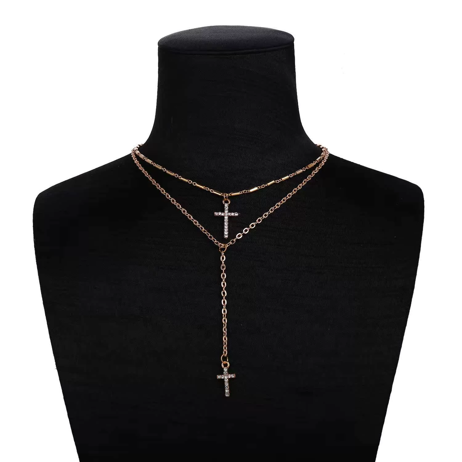 Accessories Multi-layer double cross choker sweater chain chain