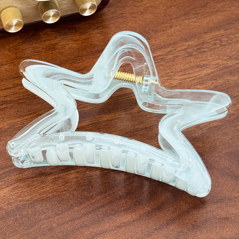百搭半透果冻色云朵星星发夹大号盘发鲨鱼夹高级感马尾抓夹头饰|undefined