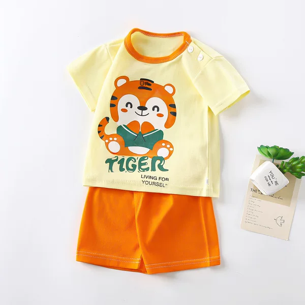 Children's Short-sleeved suit Cotton Girls' Summer Wear Boys T-shirt Baby Baby's Clothes Korean Style Children's Wear Shorts Sports