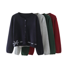 2024新款開衫女孩上衣歐美簡約童裝兒童針織毛衣中小學生校服外套