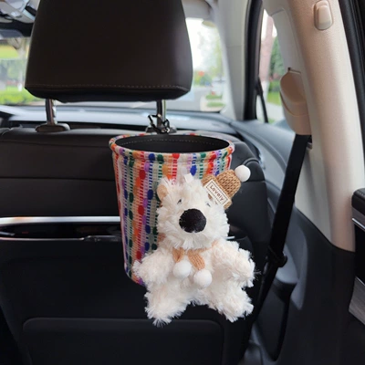 style, trendy car tissue bag, hanging – Car tissue box/set - yellow-hat-west-highland-fabric-trash-can-clip-on-style