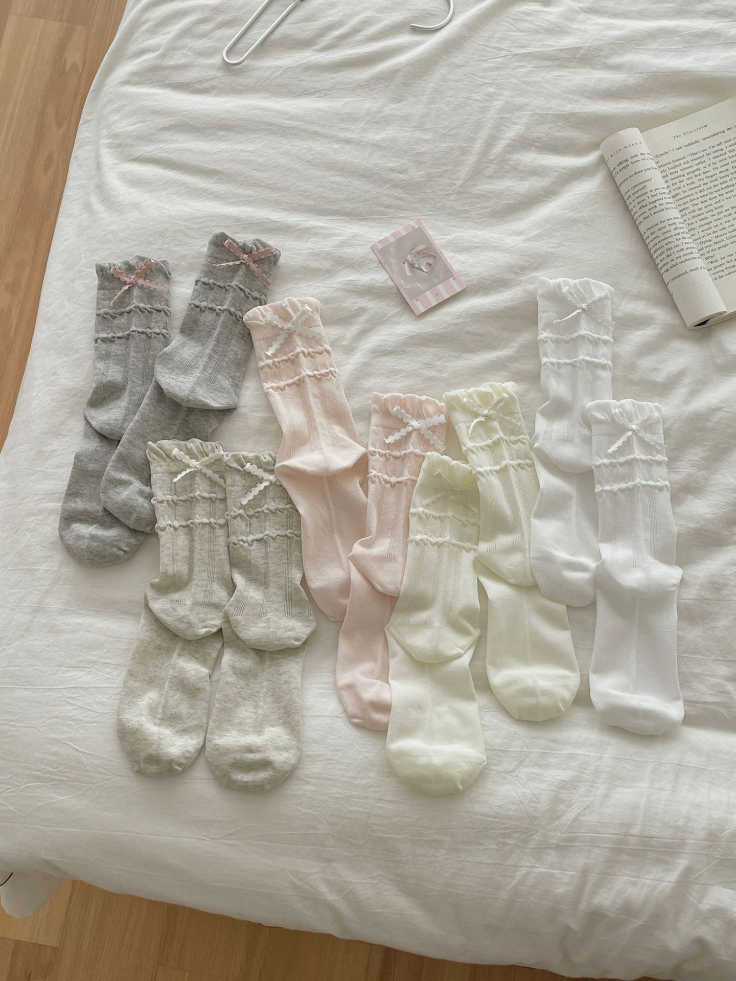 Sweet Coquette Ribbed Cotton Wavy Bow Crew Socks For Romantic Balletcore Styling Detail View 2