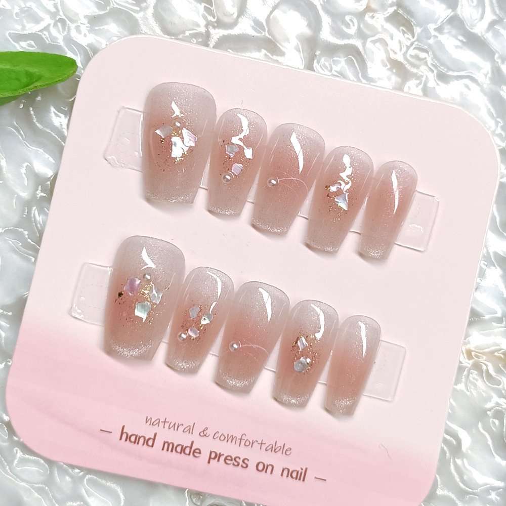 Manicura de Año Nuevo, 10 piezas de diamantes de perlas hechos a mano, arte de uñas portátil, parche de uñas Xiaohongshu, venta al por mayor