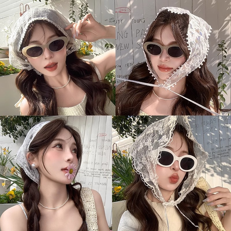 Turbante de encaje retro francés, niña, diadema dulce y linda, diadema, diadema triangular, foto de viaje de verano, tocado