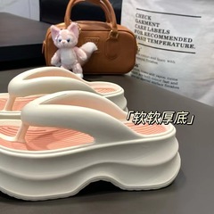新款時尚EVA厚底人字拖女夏季外穿踩屎感女士沙灘夾腳高跟涼拖鞋