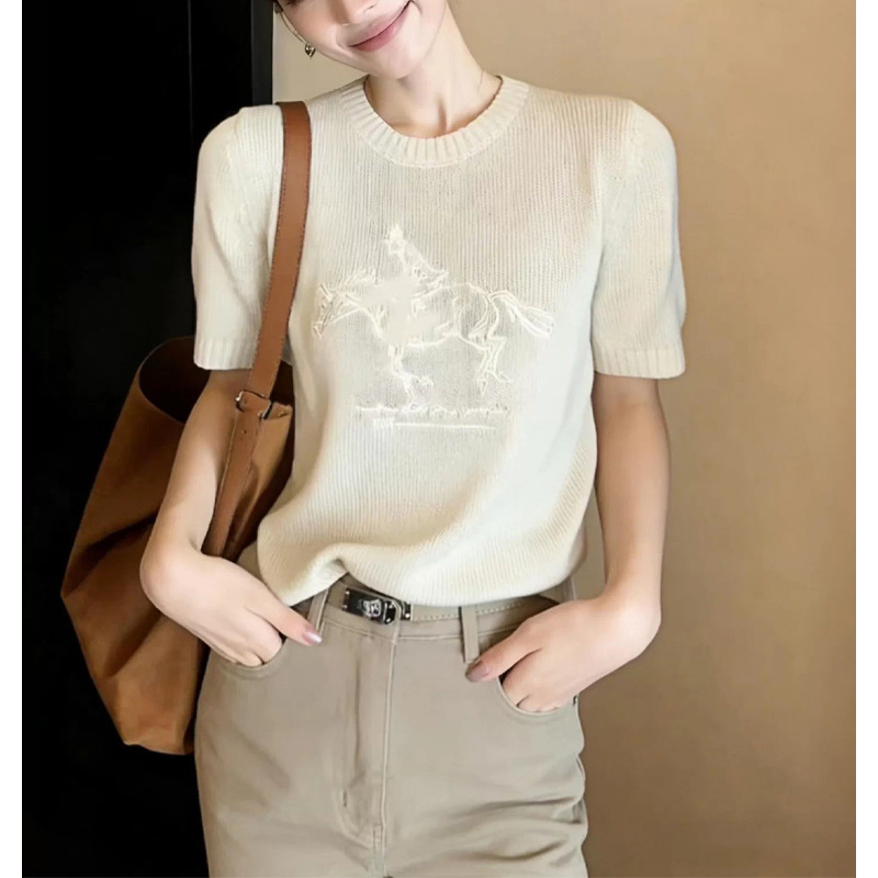 Áo len ngắn tay nữ cổ lọ cao cấp mùa hè — màu mơ chi tiết 3