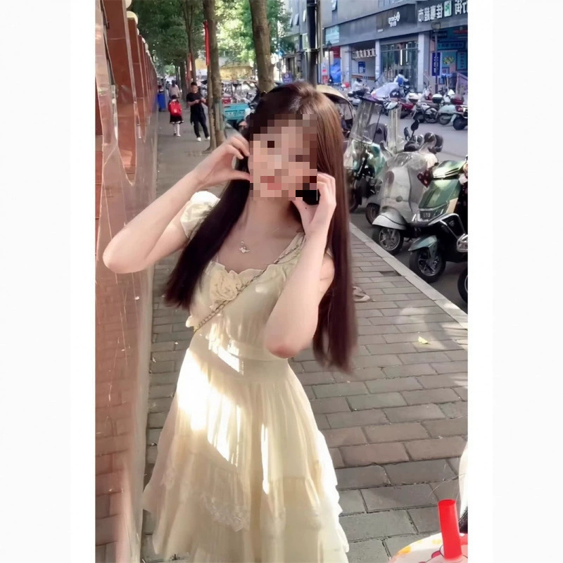 Тонкое платье, первая любовь, французский стиль, нежная и милая фея, маленькие летящие рукава, миниатюрный темперамент, новая летняя короткая юбка.