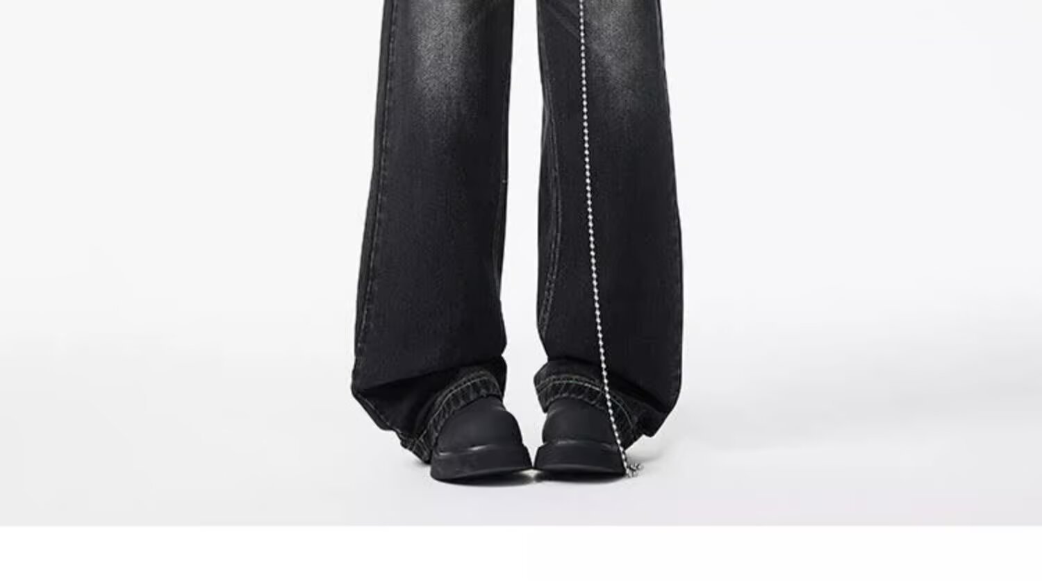 Men's Vintage Washed Denim Jeans Slightly Flared Wide-Leg Cat Whisker Detailing High-Street Style Cleanfit Black Blue (S-3XL)_mkmklike.com