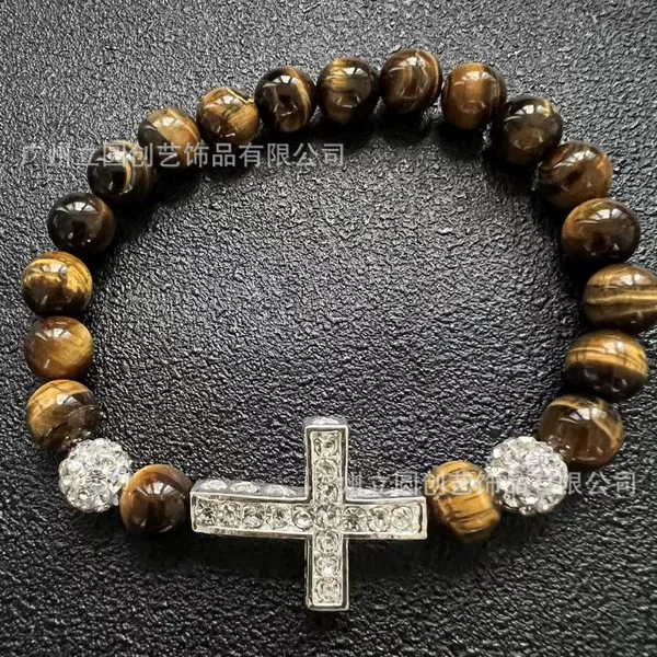 Diamond-encrusted Cross Bracelet Turquoise Elastic Bracelet Cold Style High-level Sense Personality Bracelet Niche Trendy Jewelry