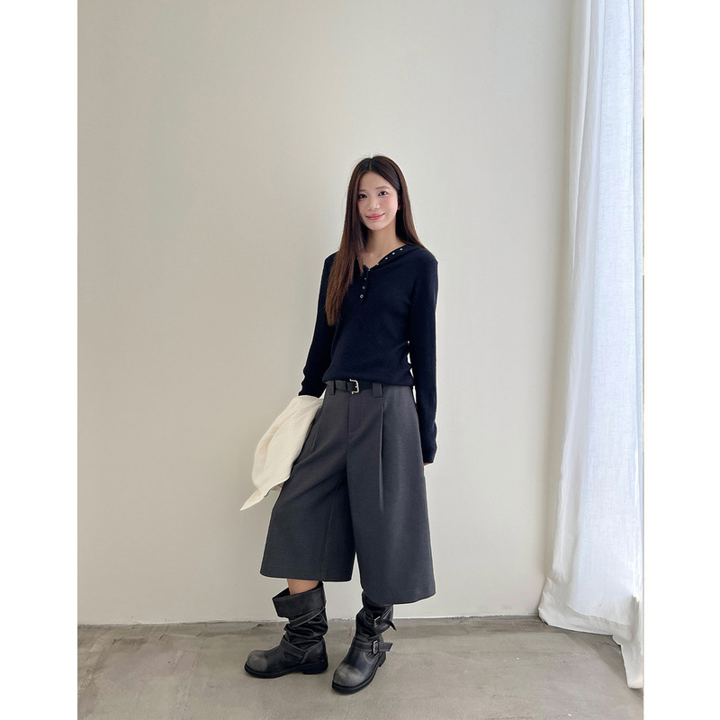 [No returns or exchanges for discounted items] T-PLATFORM Autumn Pure Cotton Versatile Slimming Cropped Casual Wide-Leg Pants 83223